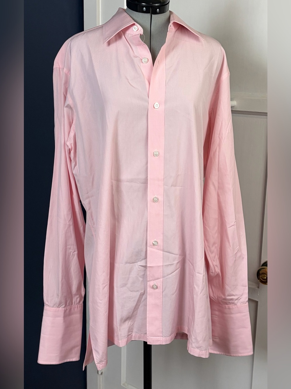 Charvet Dress Shirt, French Cuffs , Split Hem, Light Pink Check, MenM(39)15.5 - Picture 7 of 15